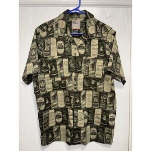 511 Tactical Mens Short Sleeve Medium Snap Button Beer Can Allover Print Green